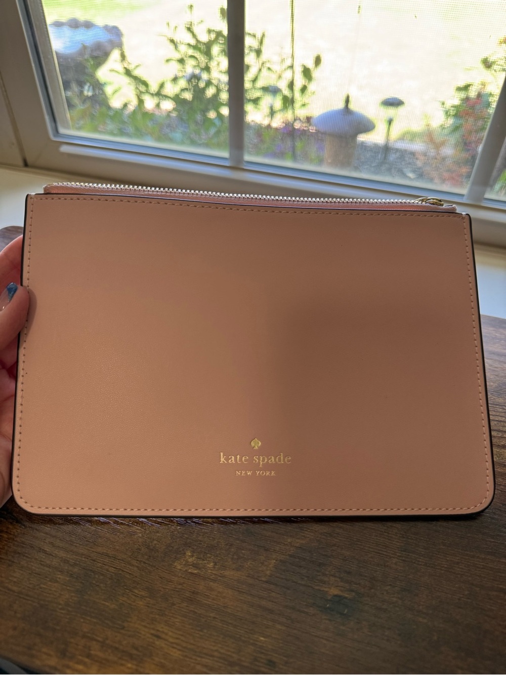 Kate Spade New York Light Pink Leather Flat Zipper Pouch / Clutch